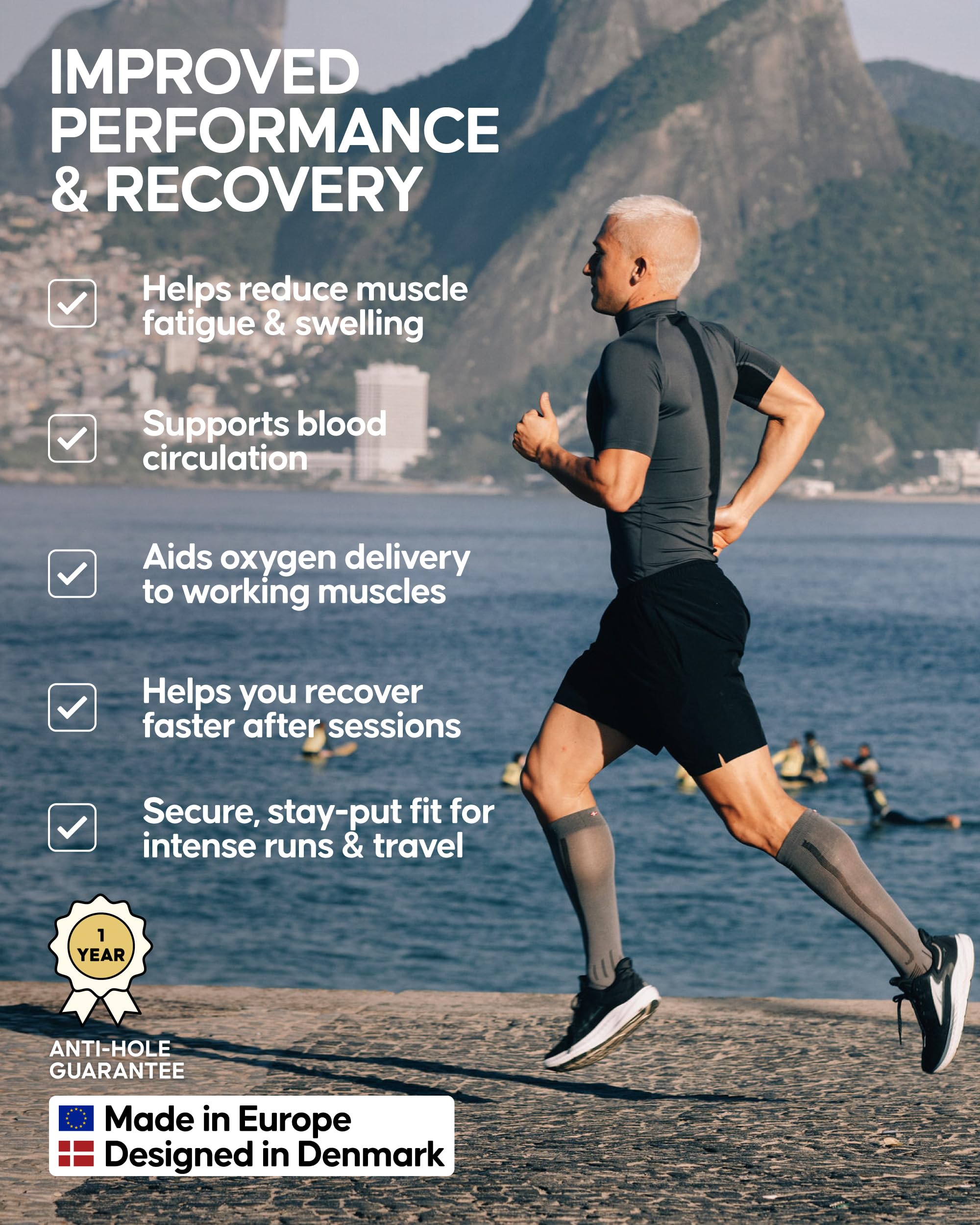 DANISH ENDURANCE 1 & 2 Pack Compression Socks 21–26 mmHg, Graduated Running & Travel, for Men & Women, Circulation Support - Image 3