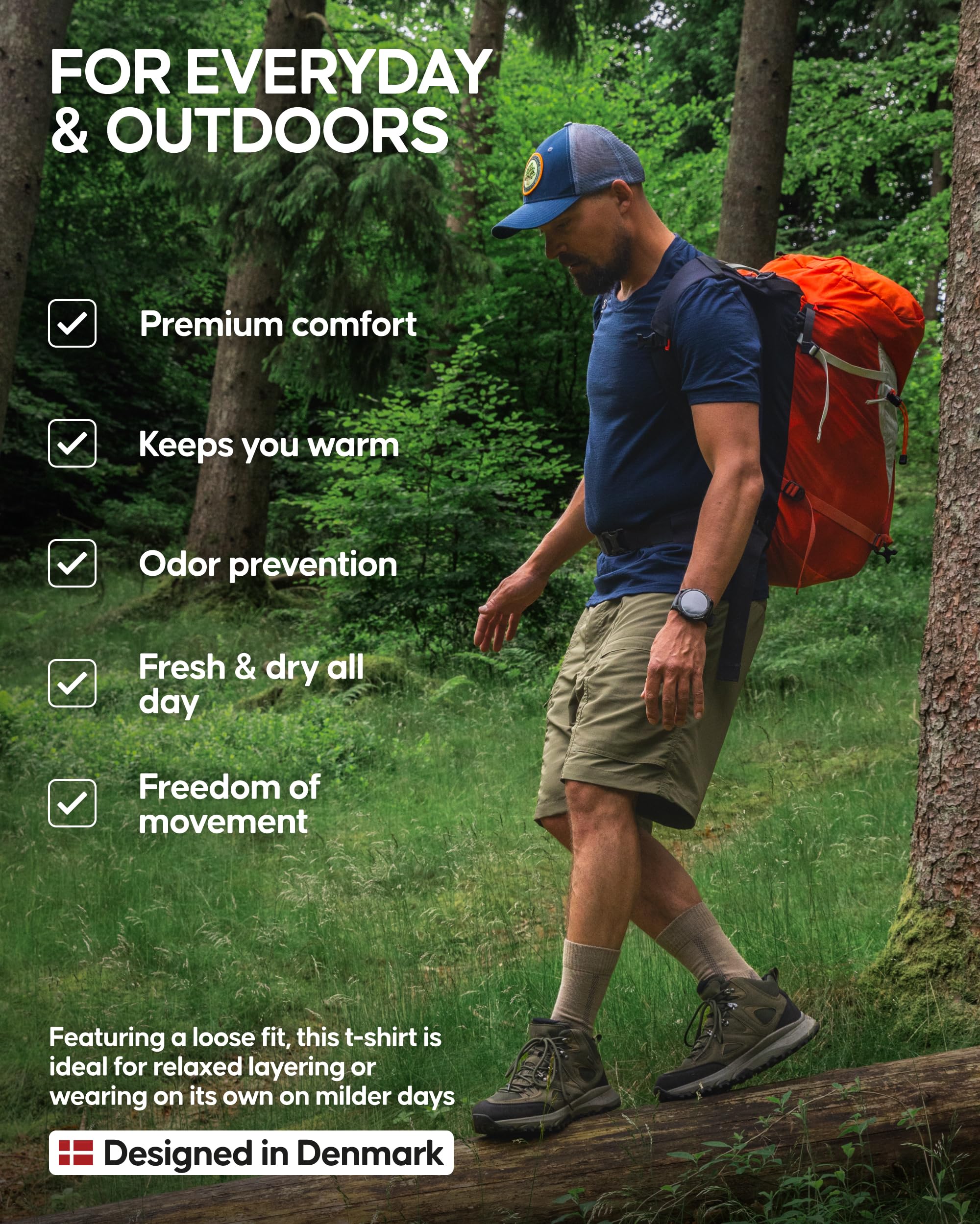 DANISH ENDURANCE 100% Merino Wool T-Shirt for Men, Short Sleeve Tee for Everyday & Outdoors, Moisture-Wicking, 1 or 2-Pack - Image 3