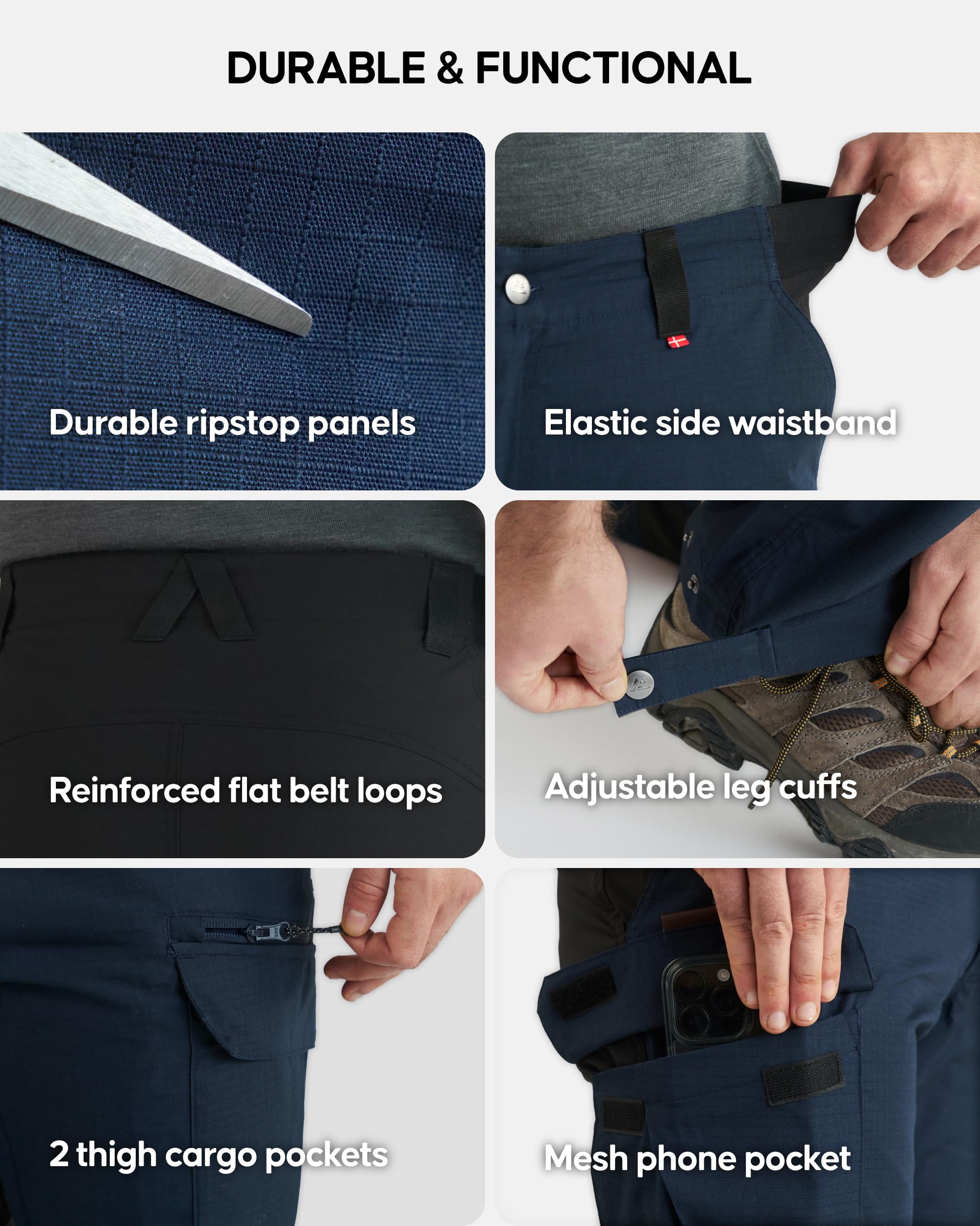 DANISH ENDURANCE Hiking Pants for Men, Softshell Lightweight Water-Resistant Outdoor Trousers with Stretch and Cargo Pockets - Image 3