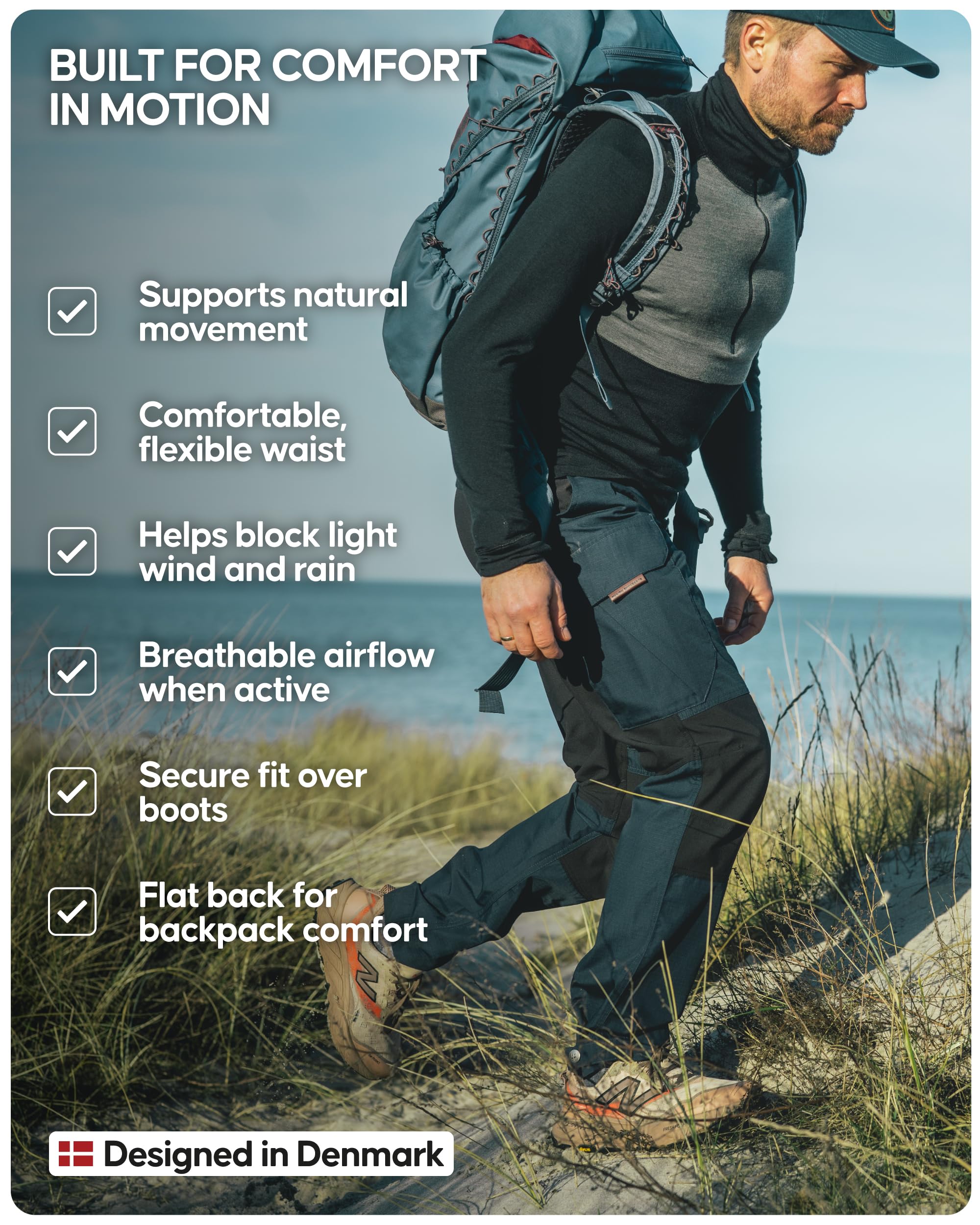 DANISH ENDURANCE Hiking Pants for Men, Softshell Lightweight Water-Resistant Outdoor Trousers with Stretch and Cargo Pockets - Image 4