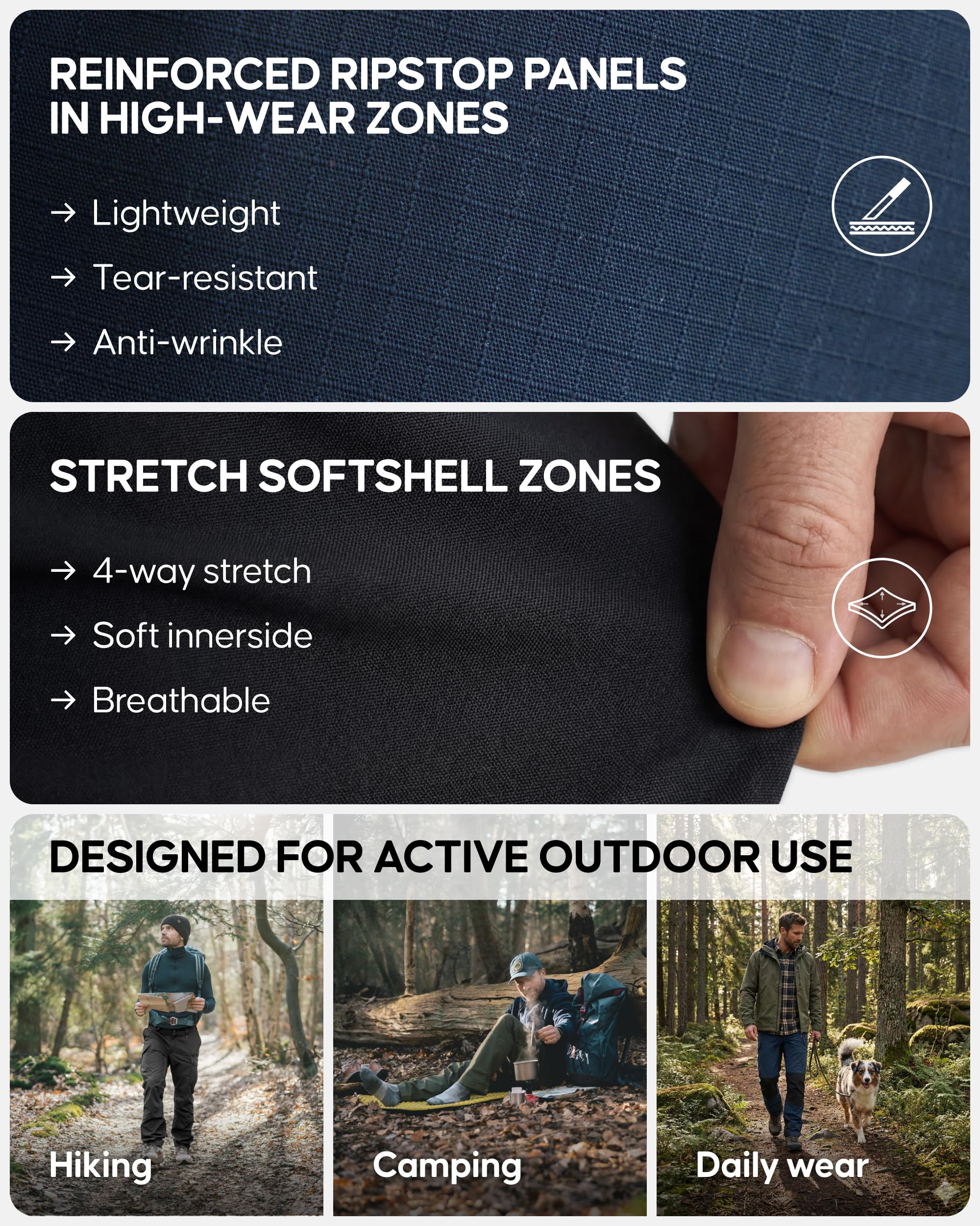 DANISH ENDURANCE Hiking Pants for Men, Softshell Lightweight Water-Resistant Outdoor Trousers with Stretch and Cargo Pockets - Image 5