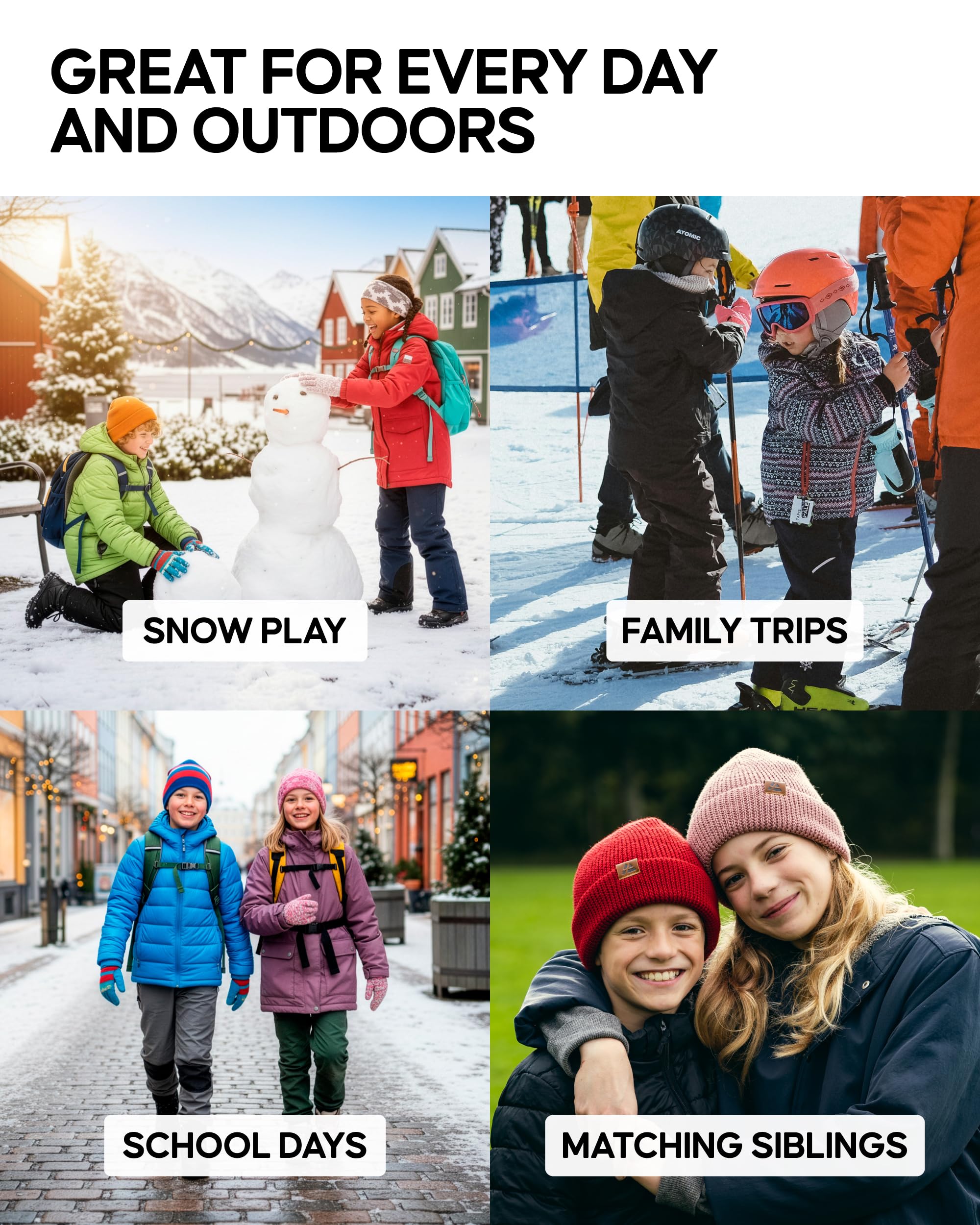 DANISH ENDURANCE Kids Beanie for Winter, Children's Merino Wool Fleece Lined Hat - Image 4