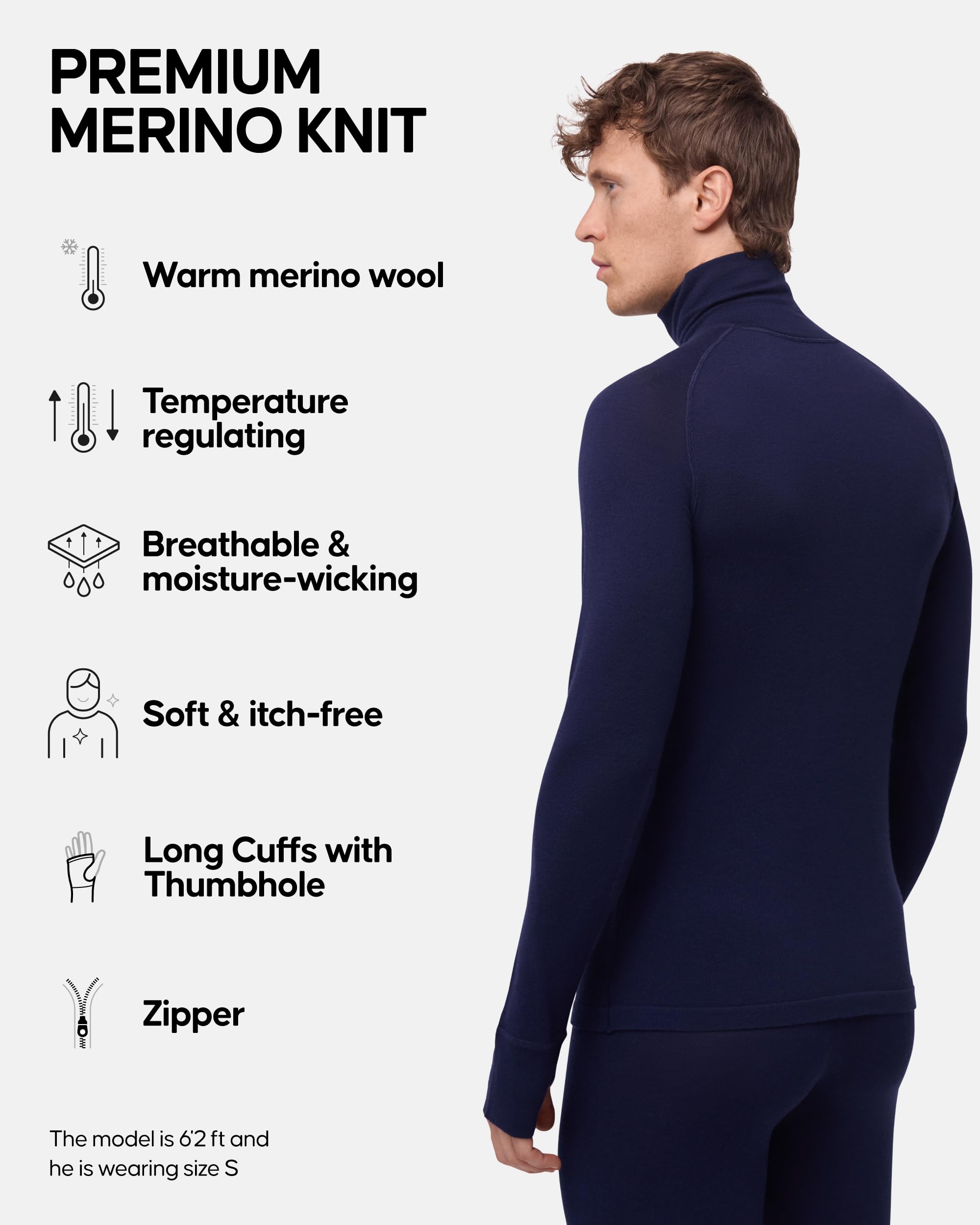 DANISH ENDURANCE Men's Merino Halfzip Base Layer Shirt - Image 3