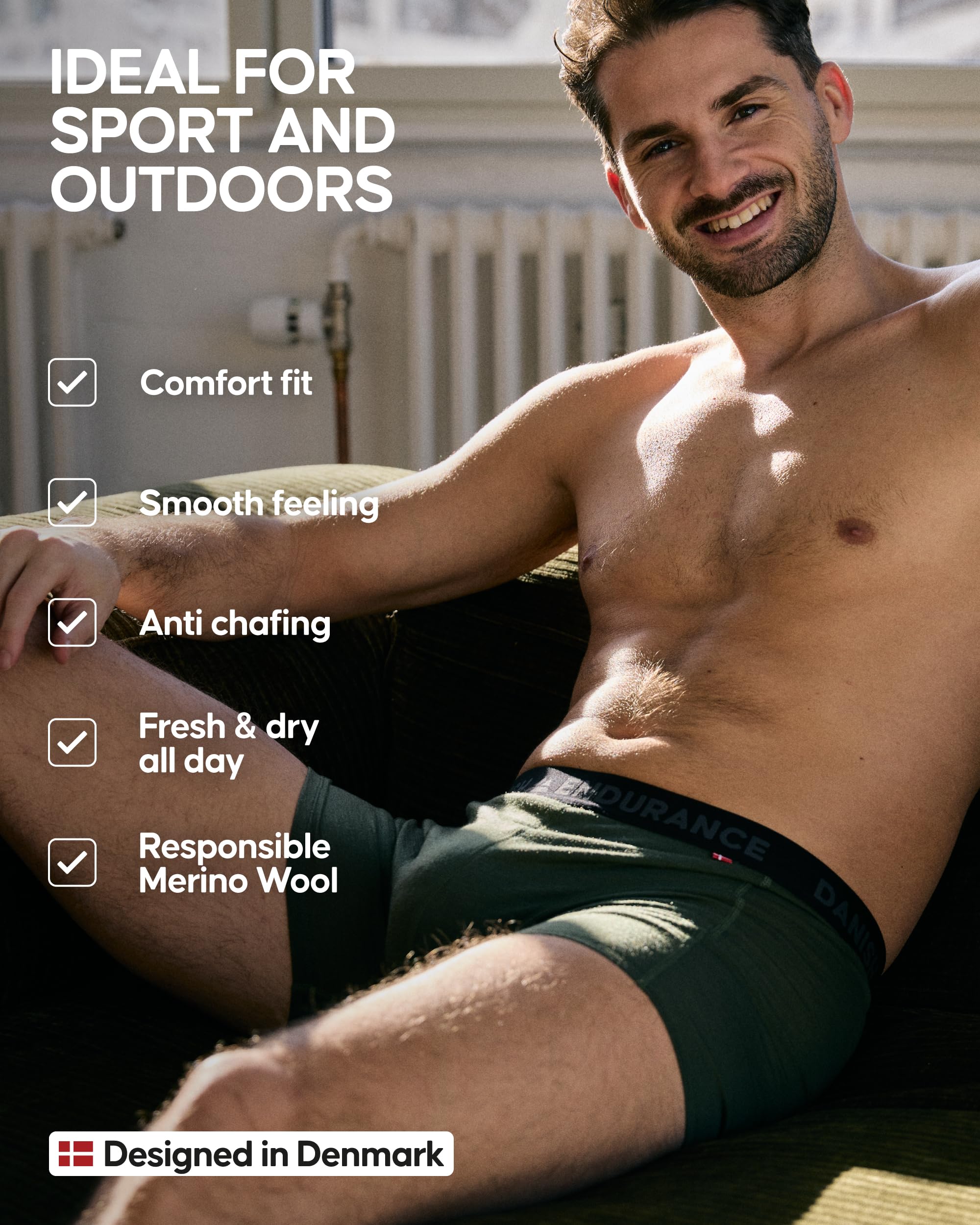DANISH ENDURANCE Men's Merino Wool Boxer Briefs (1 or 2-Pack) – Odor-Resistant, Breathable & Sweat-Wicking, Optional Fly - Image 3