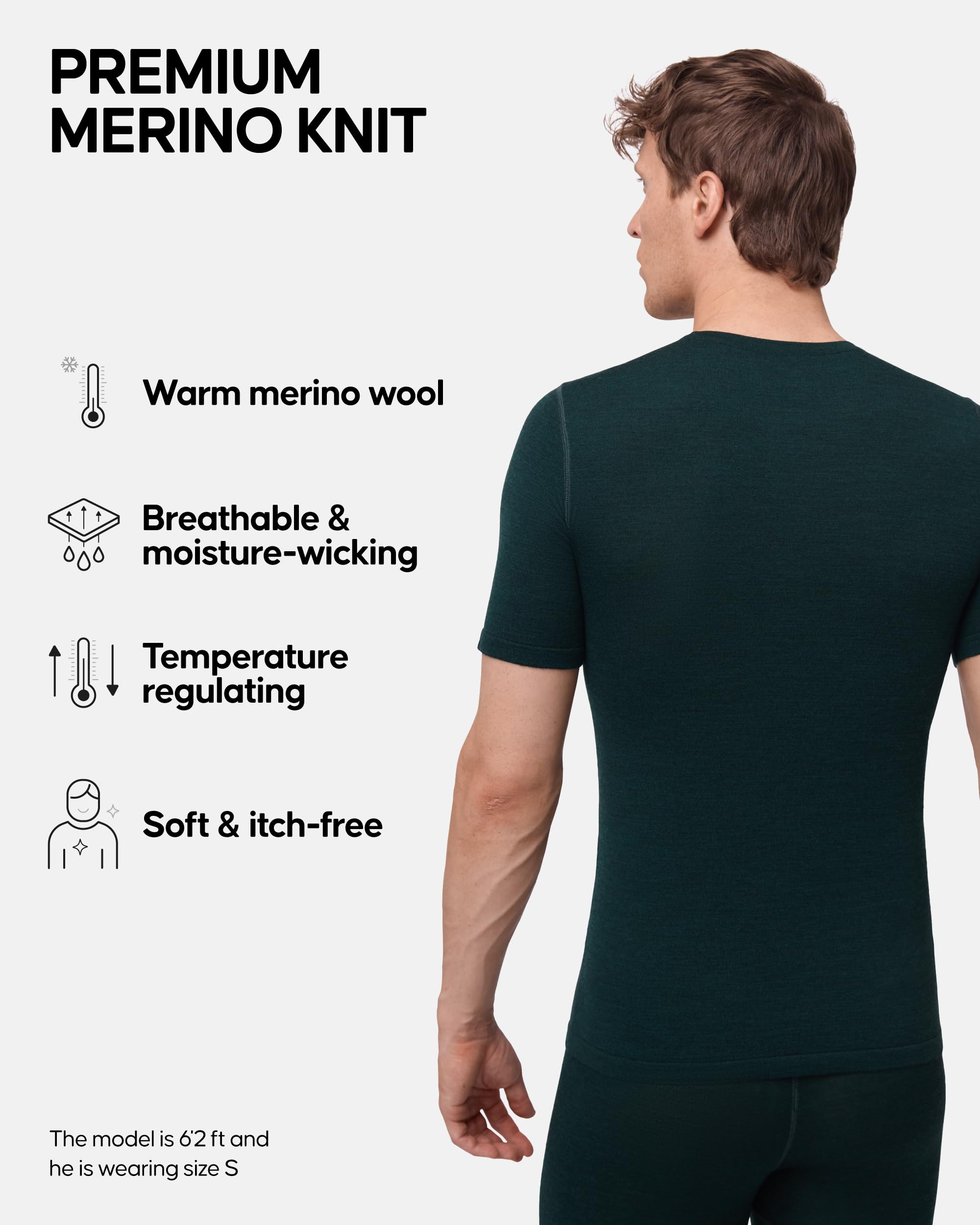 DANISH ENDURANCE Merino Wool Baselayer T-Shirt, Short Sleeve, Thermal Undershirt for Men, Breathable, Moisture Wicking - Image 3