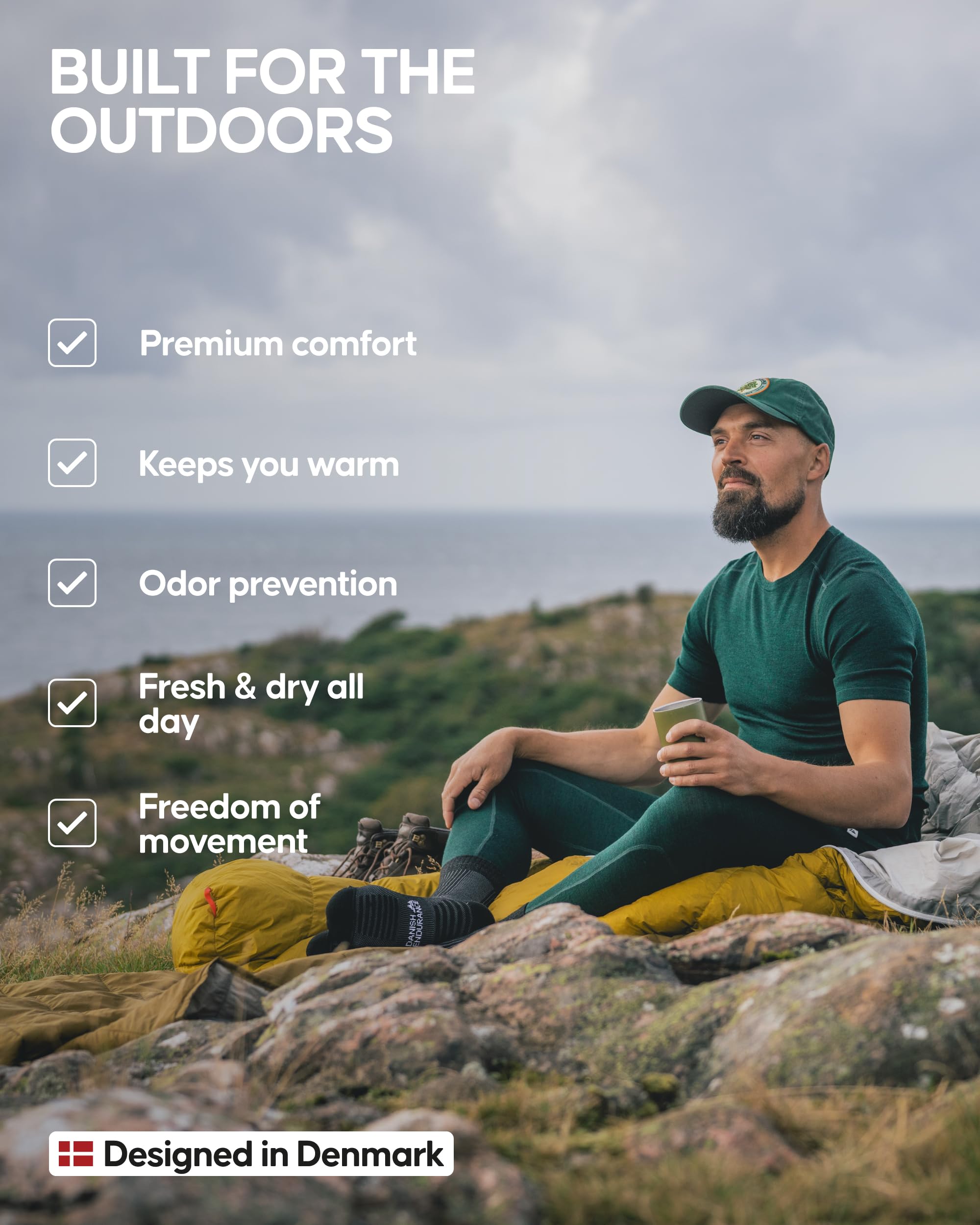 DANISH ENDURANCE Merino Wool Baselayer T-Shirt, Short Sleeve, Thermal Undershirt for Men, Breathable, Moisture Wicking - Image 3