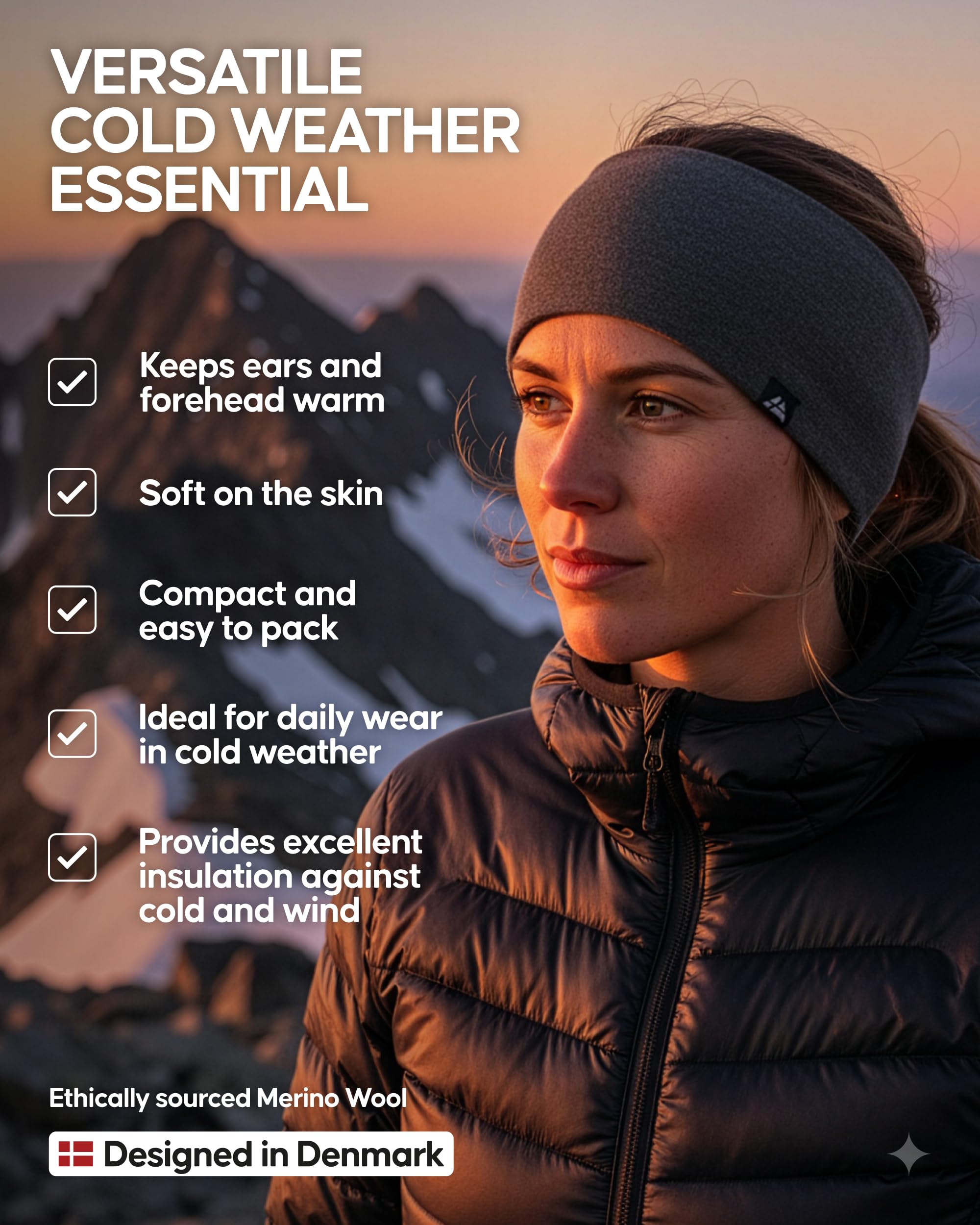 DANISH ENDURANCE Merino Wool Headband, with Thermal Inner Fleece, for Men and Women, Unisex, Dark Navy, M/L - Image 3