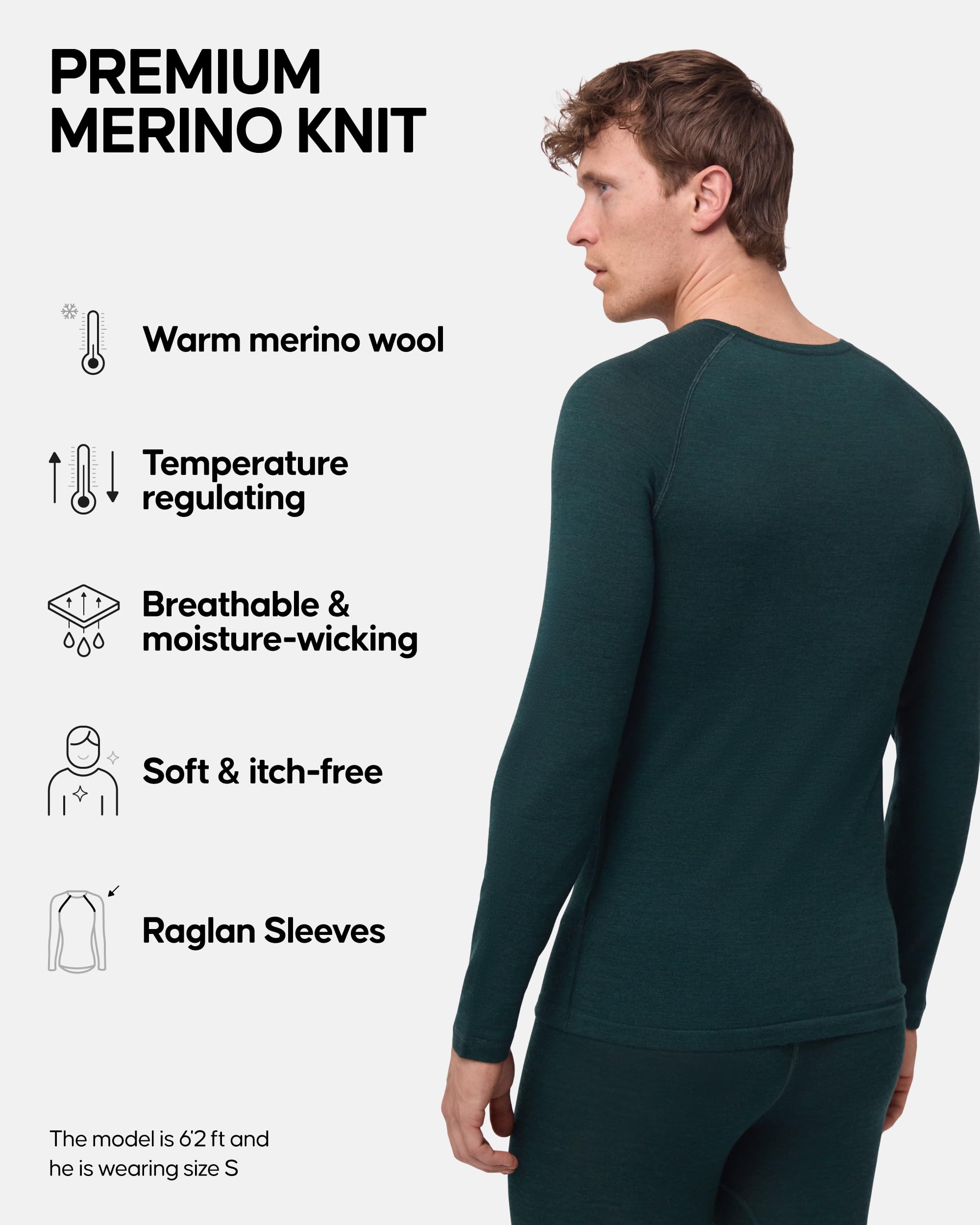 DANISH ENDURANCE Merino Wool Long Sleeve for Men, Thermal Top, Merino Wool Base Layer Underwear, with or Without a Zipper - Image 3