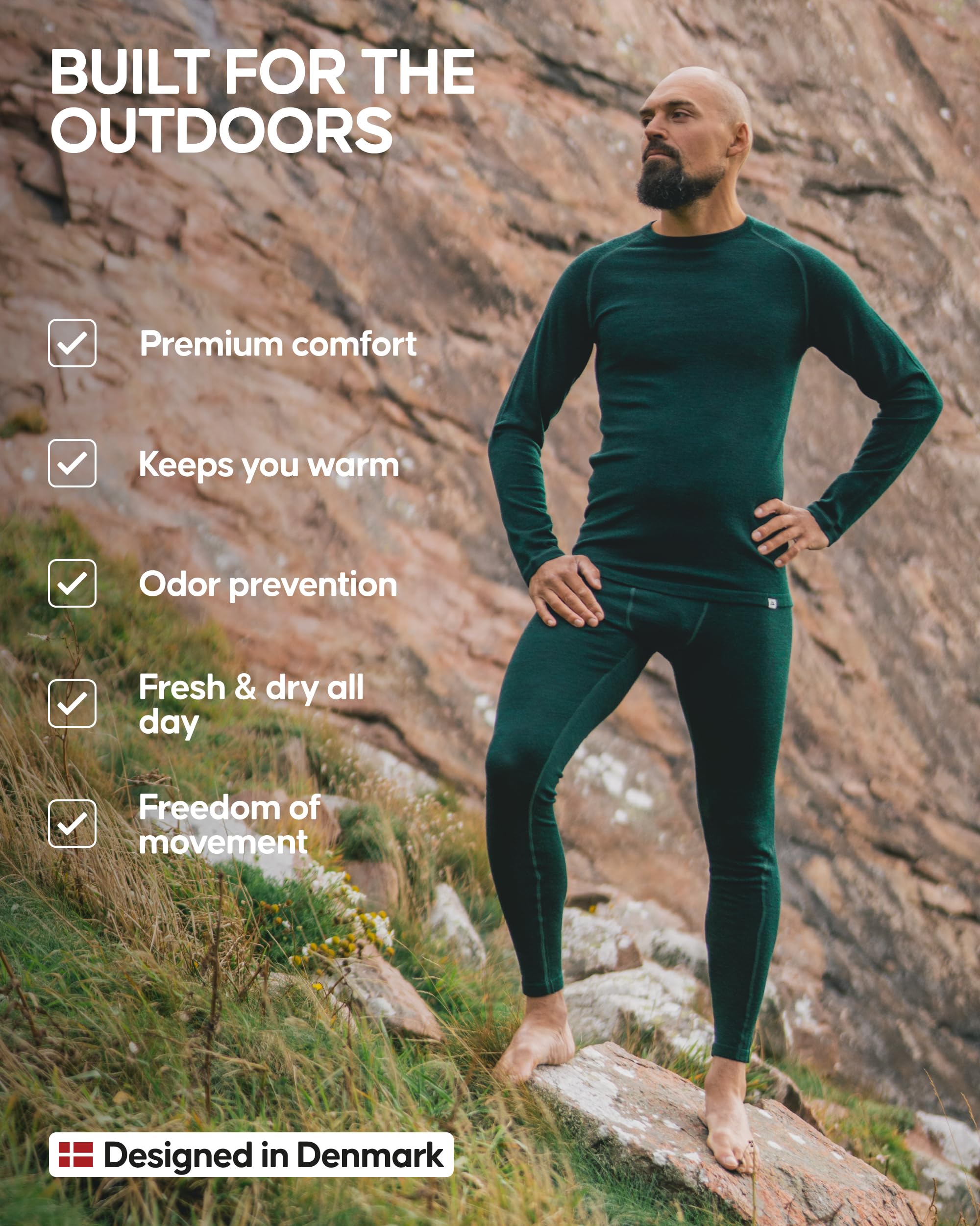 DANISH ENDURANCE Merino Wool Long Sleeve for Men, Thermal Top, Merino Wool Base Layer Underwear, with or Without a Zipper - Image 4