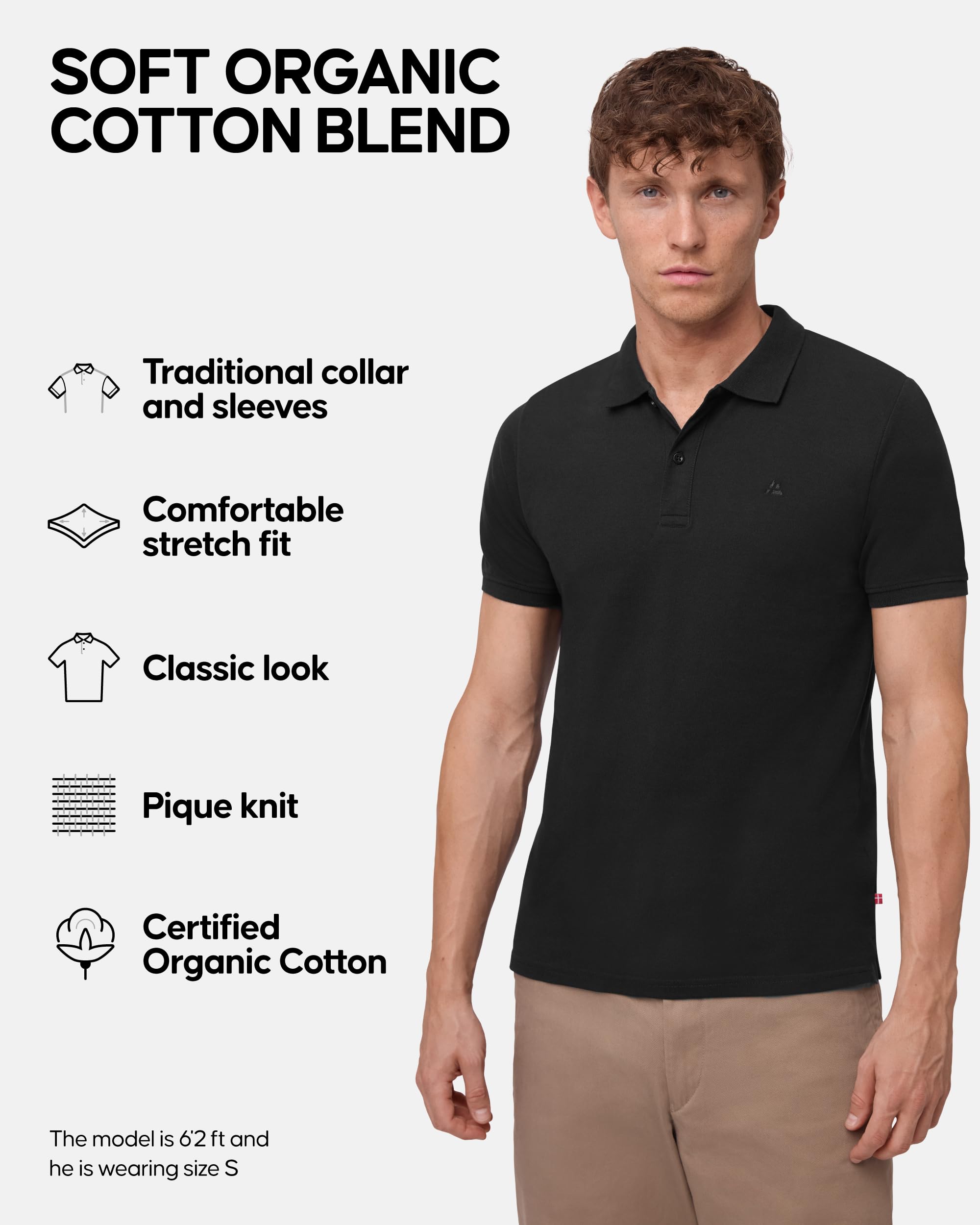 DANISH ENDURANCE Polo Shirt for Men – Breathable Organic Cotton Short Sleeve Polo for Work, Golf & Casual Wear, 1-Pack - Image 3